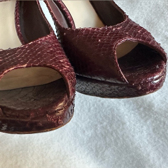 EUC Christian Dior Python Leather Peep Toe Pumps Heels Burgundy Wine 36 37 6-6.5 - Picture 6 of 9
